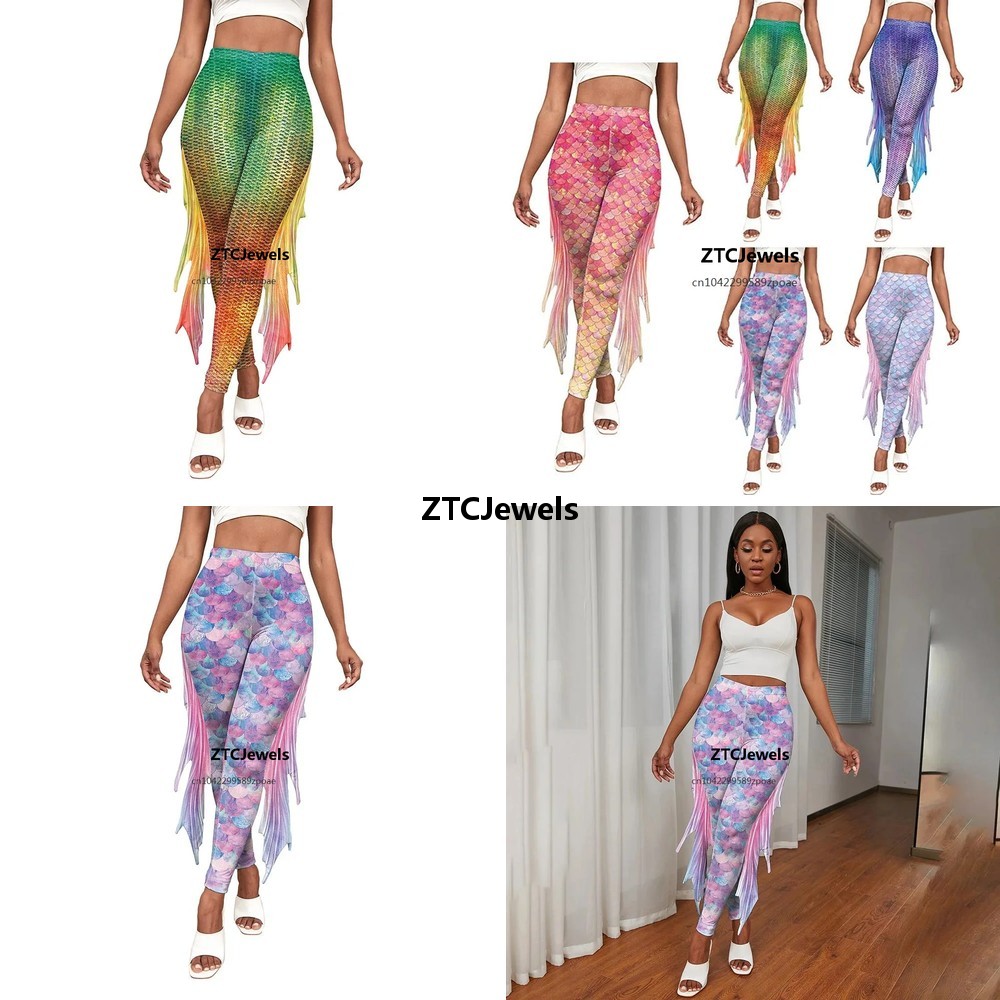 Women'S Fashion Leggings - Zeemeermin schaal bedrukte legging 3D vis