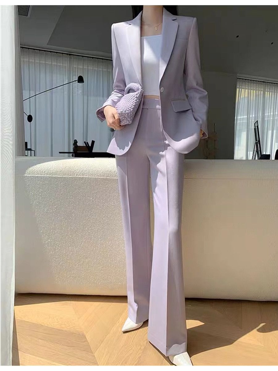 Women'S Fashion Blazer - Allingentle paars dames 2-delig pak één