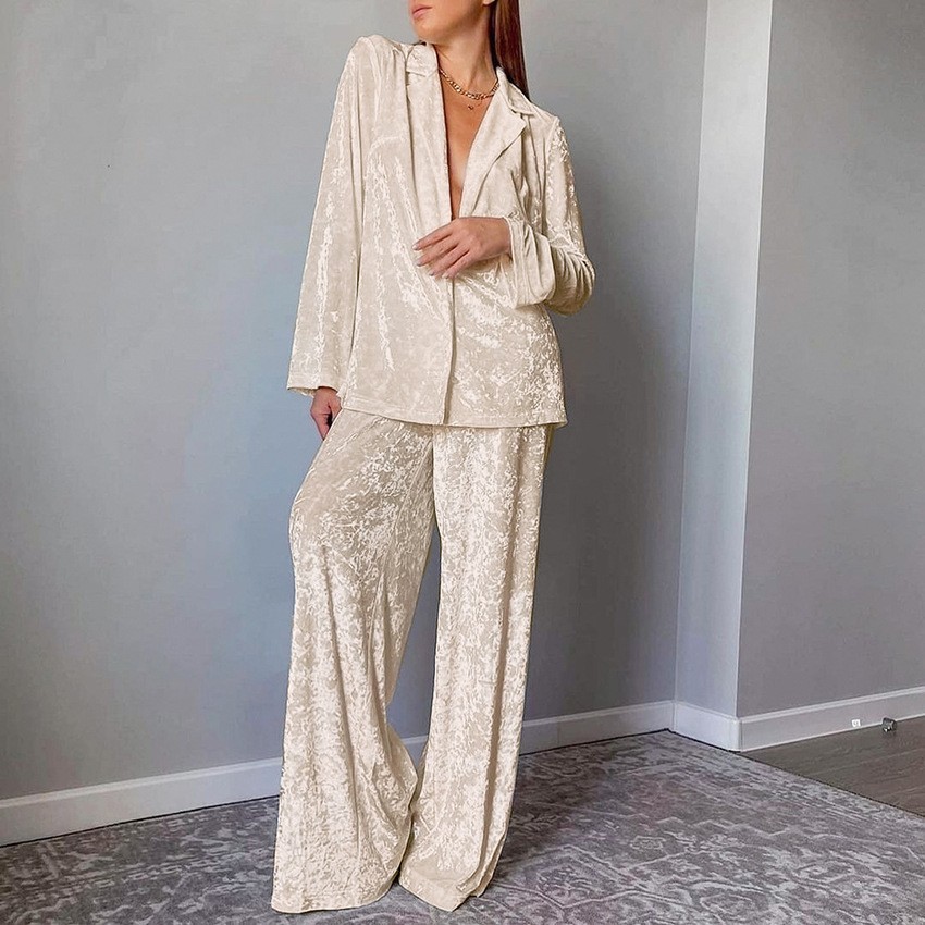 Velvet Blazer Women - 2-delige damessets Pyjama van geplet fluweel