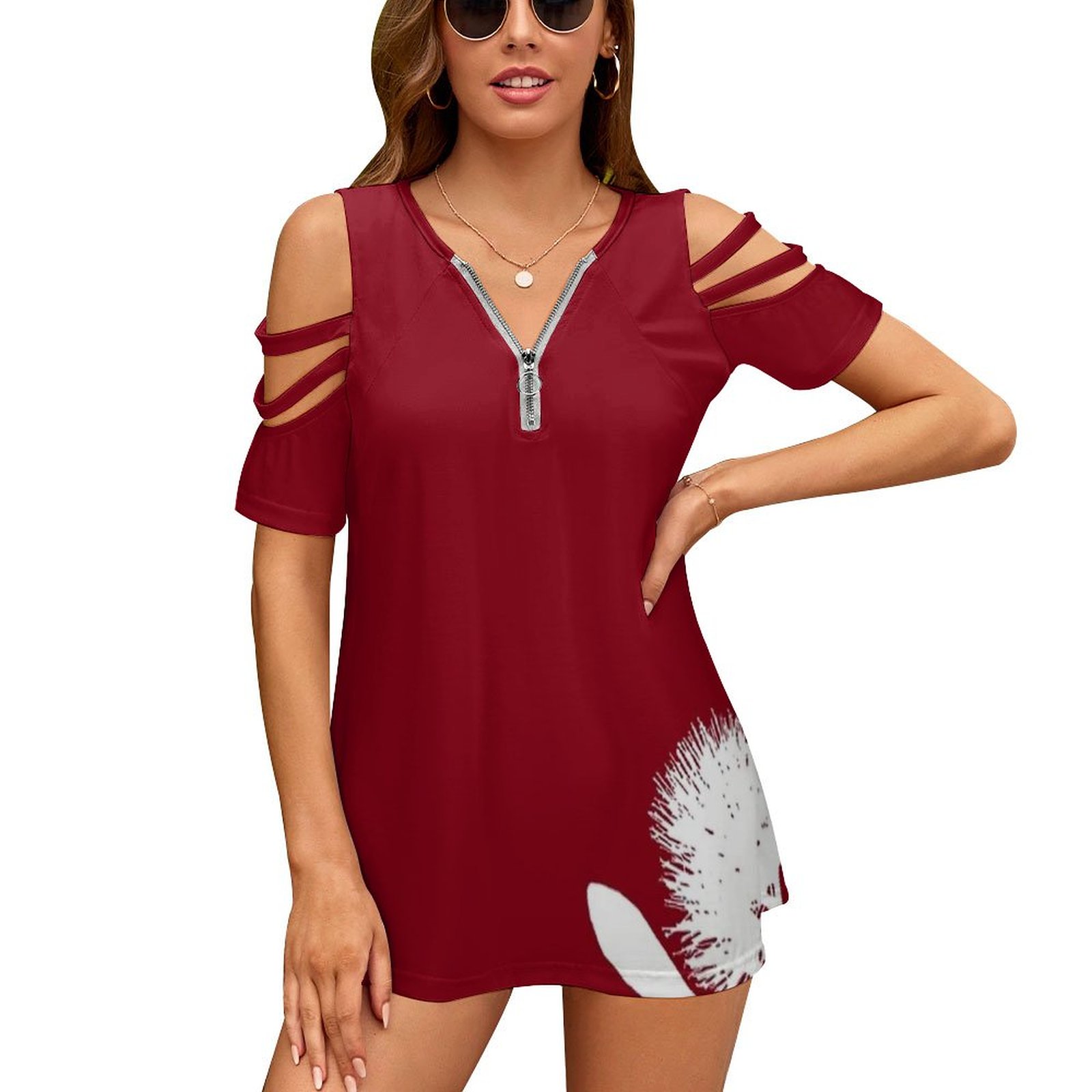Women Fashion Nz - Pohutukawa-Wit Op Rood Vrouwen Rits Sexy