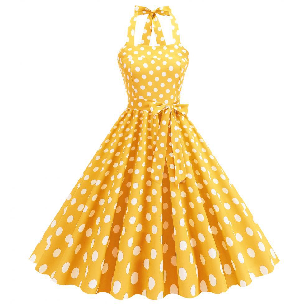 Women'S Fashion In The 50S - Dames 50s Rockabilly Retro Geel Polka