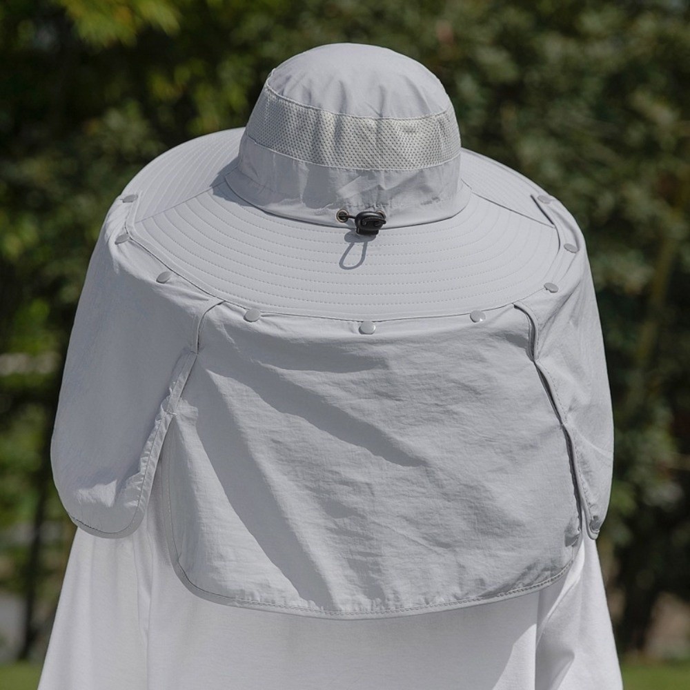 Bucket Hat Women - Eenvoudige stoffen herenzonnehoed Nekbescherming Afneembare sjaal