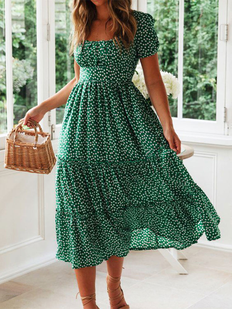 Smocked Dress Women - vestidos vintage vintage print pofmouwen zomer