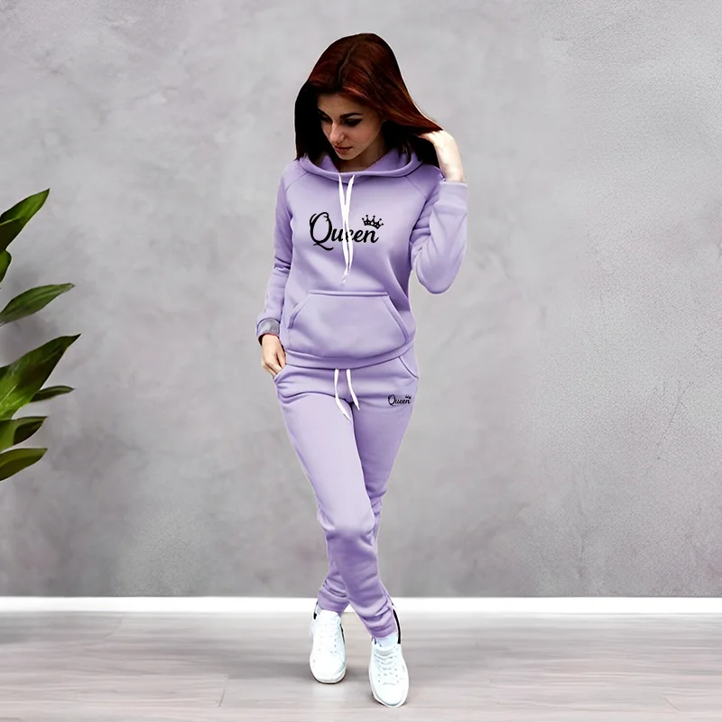 Women'S Fashion Sweatshirts - Dames trainingspak met Queen-letterprint, hooded sweatshirts,