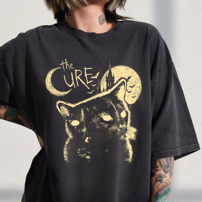 Women'S Fashion From The 90S - The Cure Band Cat Pattern T-shirt,