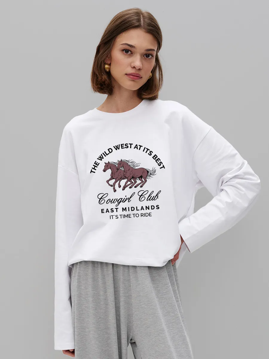 Women'S Fashion Wild West - Dames T-shirt met paardenprint, 100% katoen,
