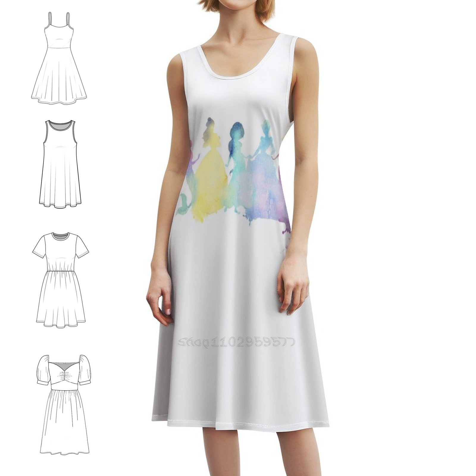 Smocked Dress Women - De kleuren van de prinsessen Bloemenkieljurk