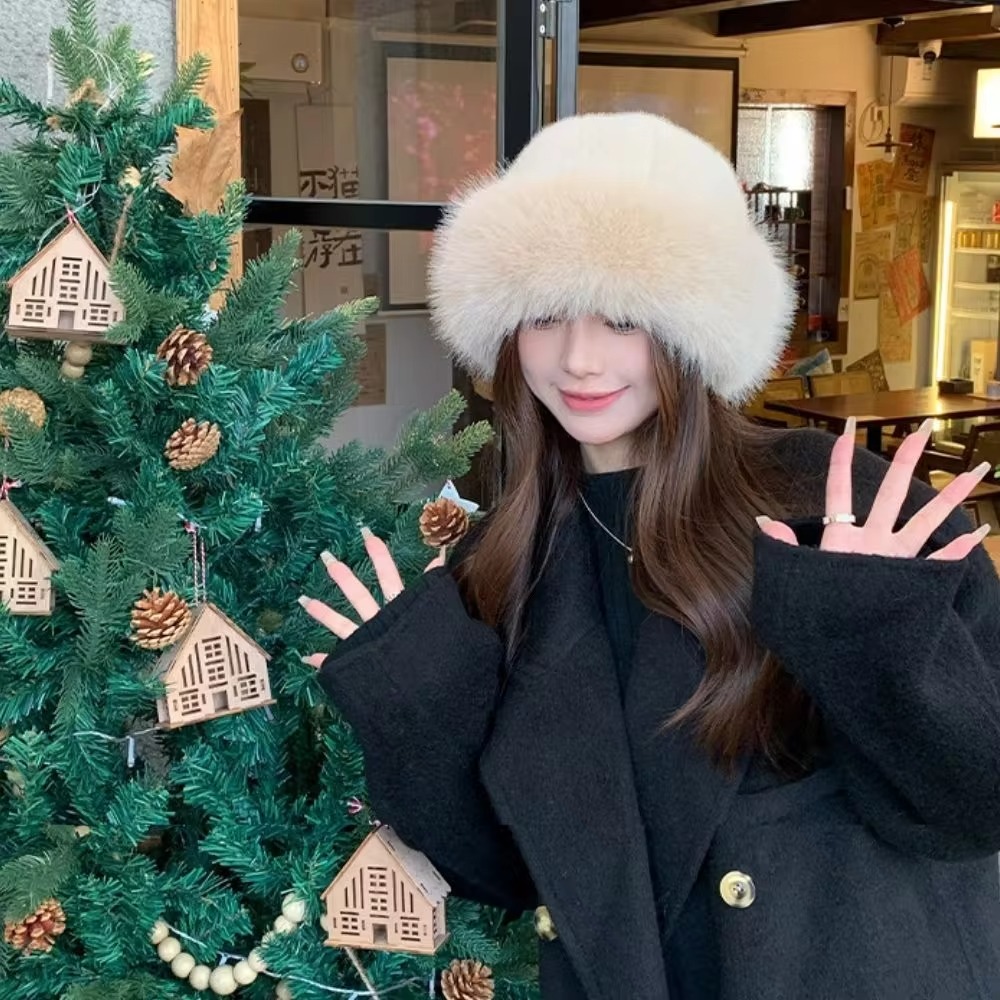 Bucket Hat Women - Nieuwe warme pluizige bontemmerhoed Koude sneeuwige