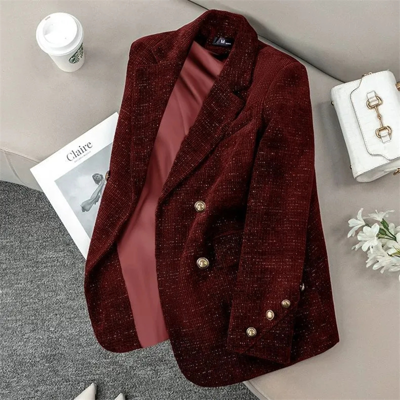 Velvet Blazer Women - Zwart corduroy colbert voor dames Herfst