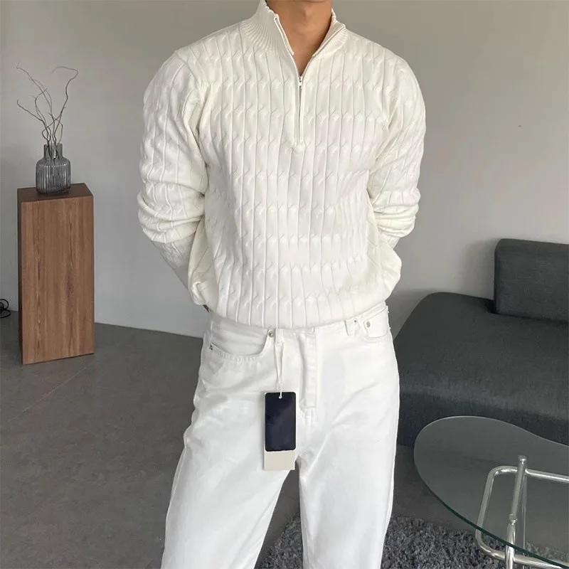 Ribbed Knit Sweater - Heren trui casual jacquard patroon pullover