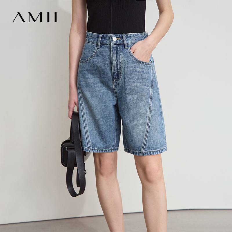Denim Shorts Women - AMII Dames Jeans Shorts Minimalistisch 2026