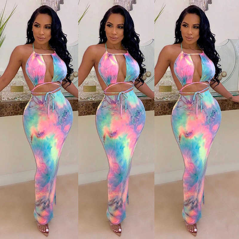 Tie Dye Two Piece - Tie Dye sexy tweedelige set, halterhals