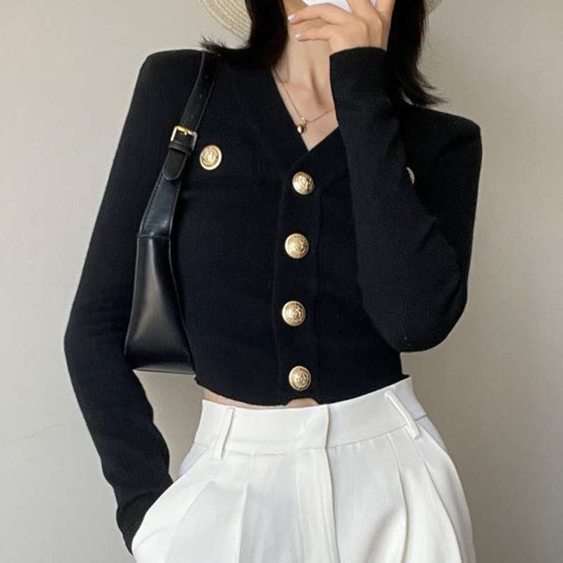 Women'S Fashion From The 90S - Gouden knop voorkant gebreid vest dames