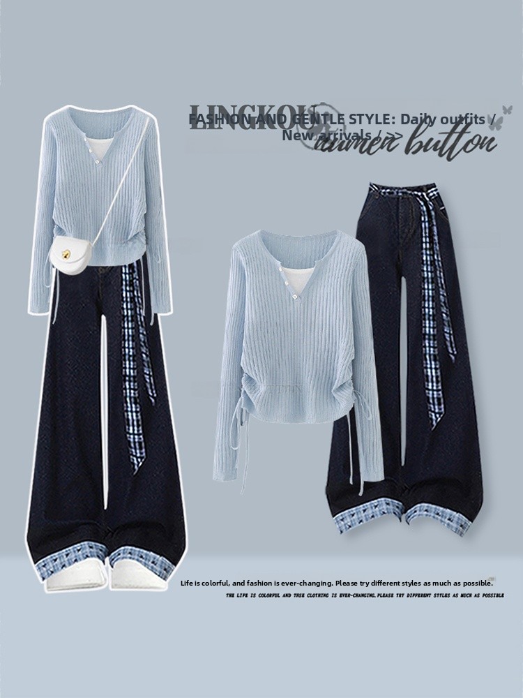 Women Fashion Jeans Top - Koreaanse stijl high waist gebreide top