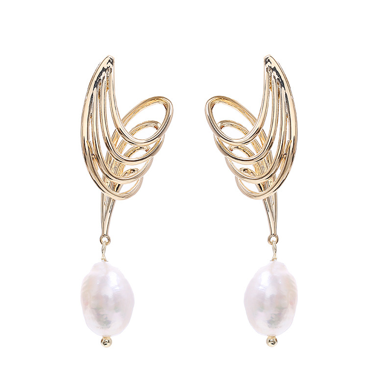 Women Fashion Nz - Gecontracteerde en onregelmatige pareloorbellen, barok goud,