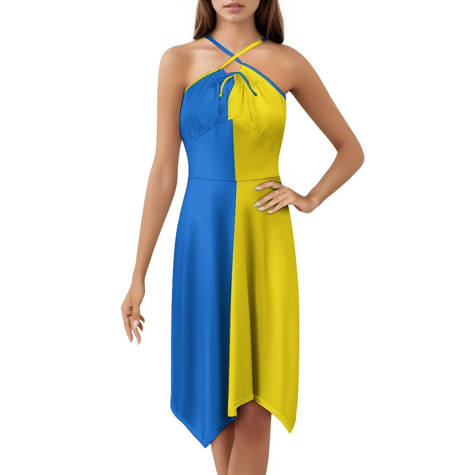 Smocked Dress Women - Oekraïense vlag bloemen kiel jurk voor