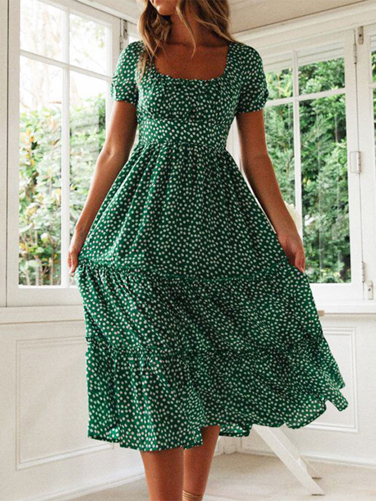 vestidos vintage vintage print - Smocked Dress Women recensie en prijs
