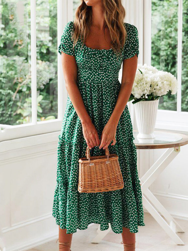 vestidos vintage vintage print - Smocked Dress Women recensie en prijs