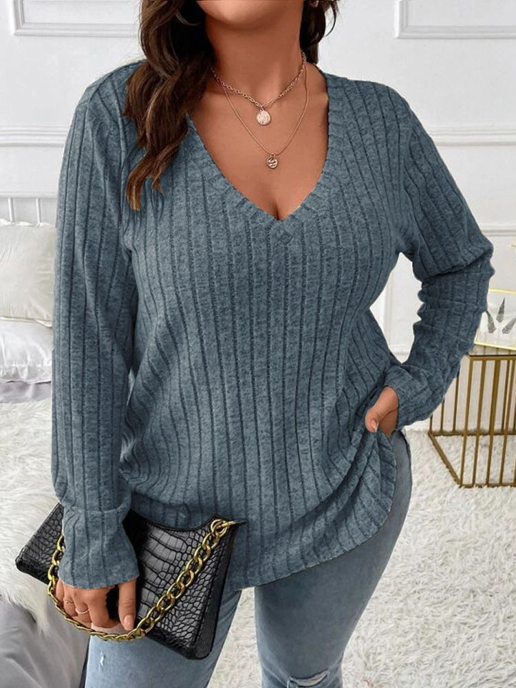 2026 Plus Size V-hals Lange Mo - Ribbed Knit Sweater recensie en prijs