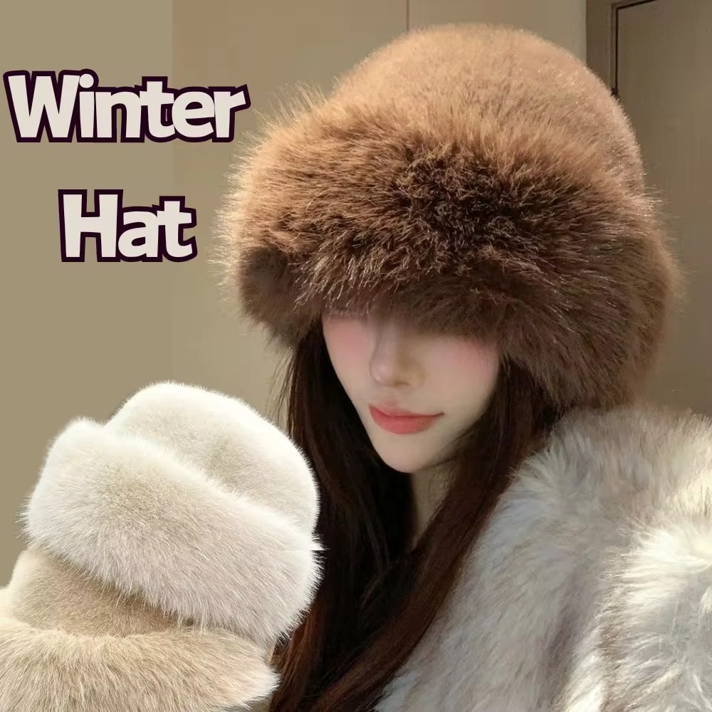 Nieuwe warme pluizige bont-emm - Bucket Hat Women recensie en prijs