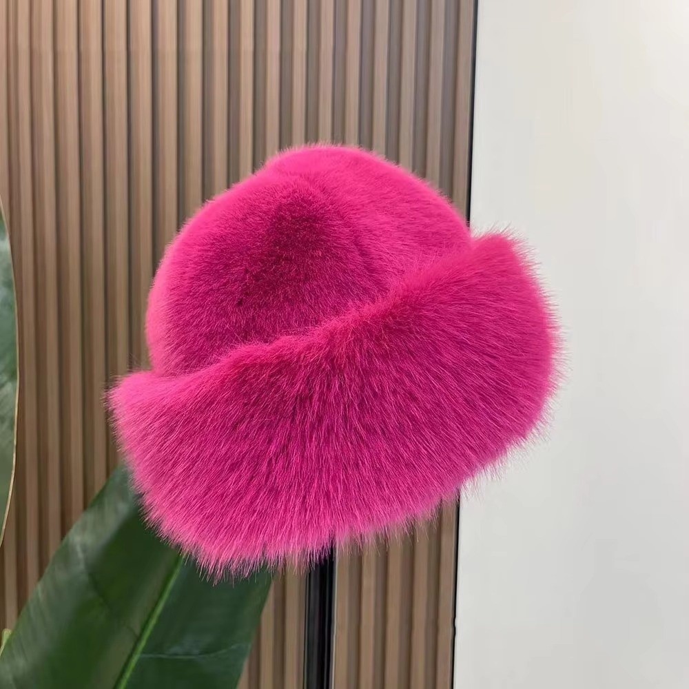 Nieuwe pluizige bontmuts effen - Bucket Hat Women recensie en prijs