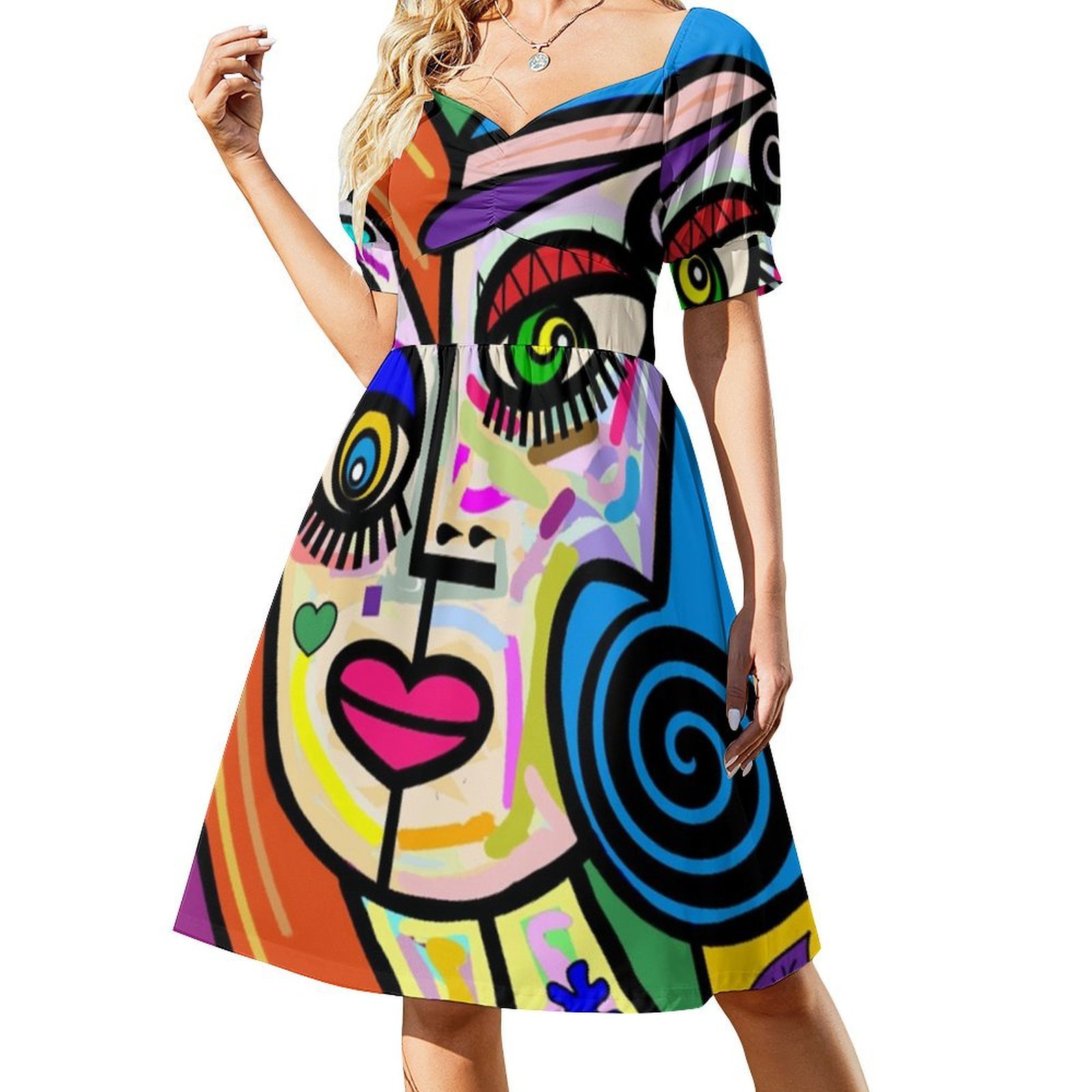 Funky dames abstract gezicht n - Smocked Dress Women recensie en prijs