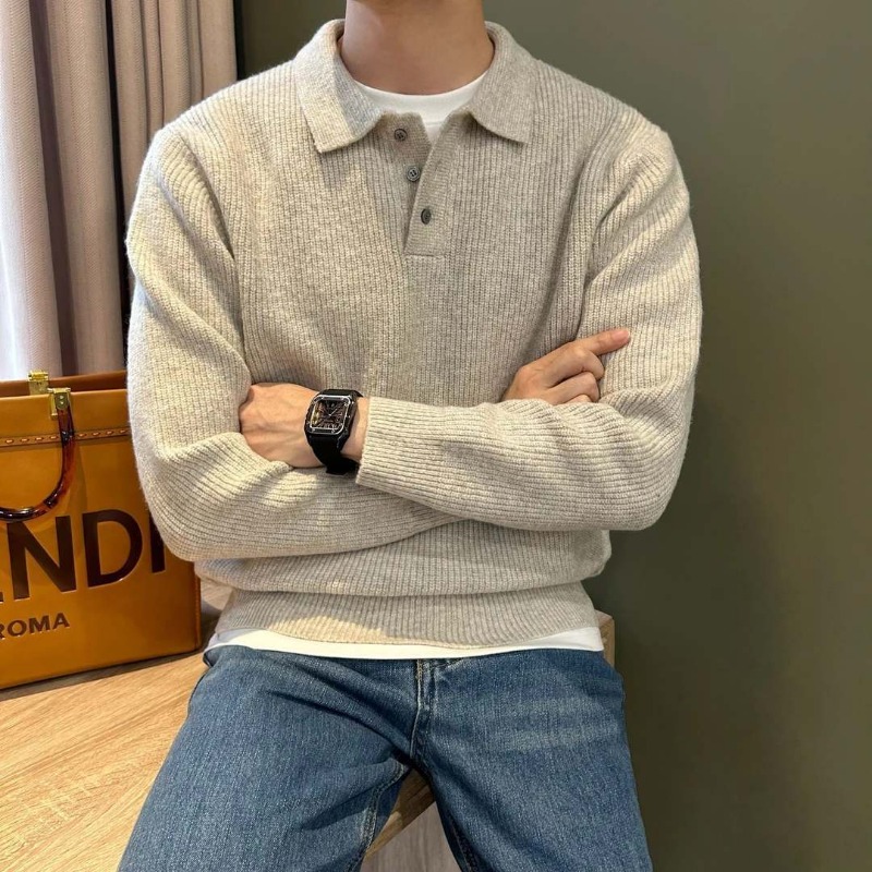 Heren polosweater met reverskr - Ribbed Knit Sweater recensie en prijs