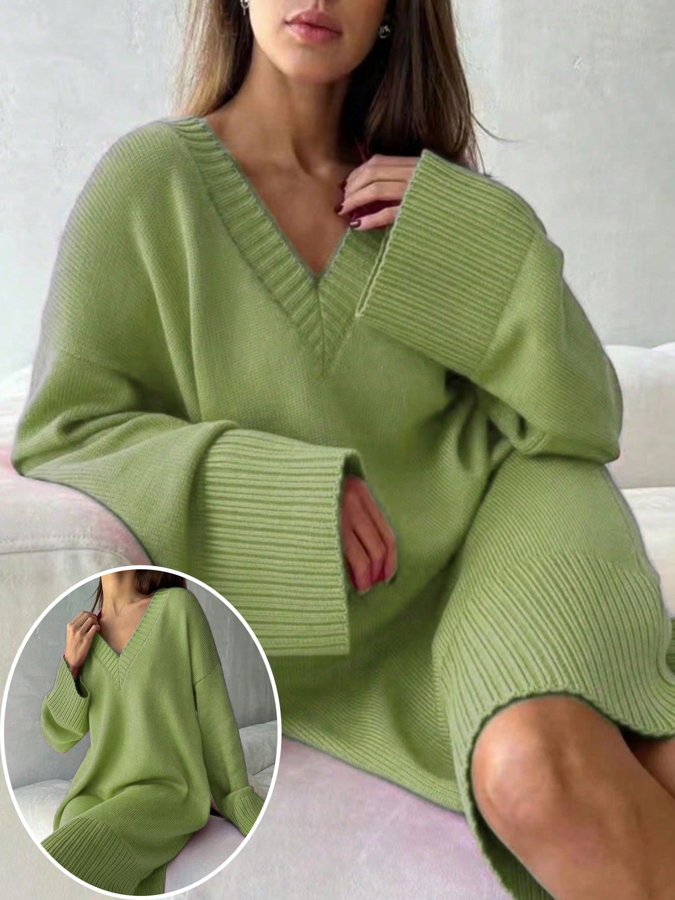 Plus Size Dames Jurk in Effen  - Ribbed Knit Sweater recensie en prijs