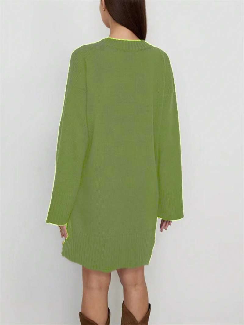 Plus Size Dames Jurk in Effen  - Ribbed Knit Sweater recensie en prijs